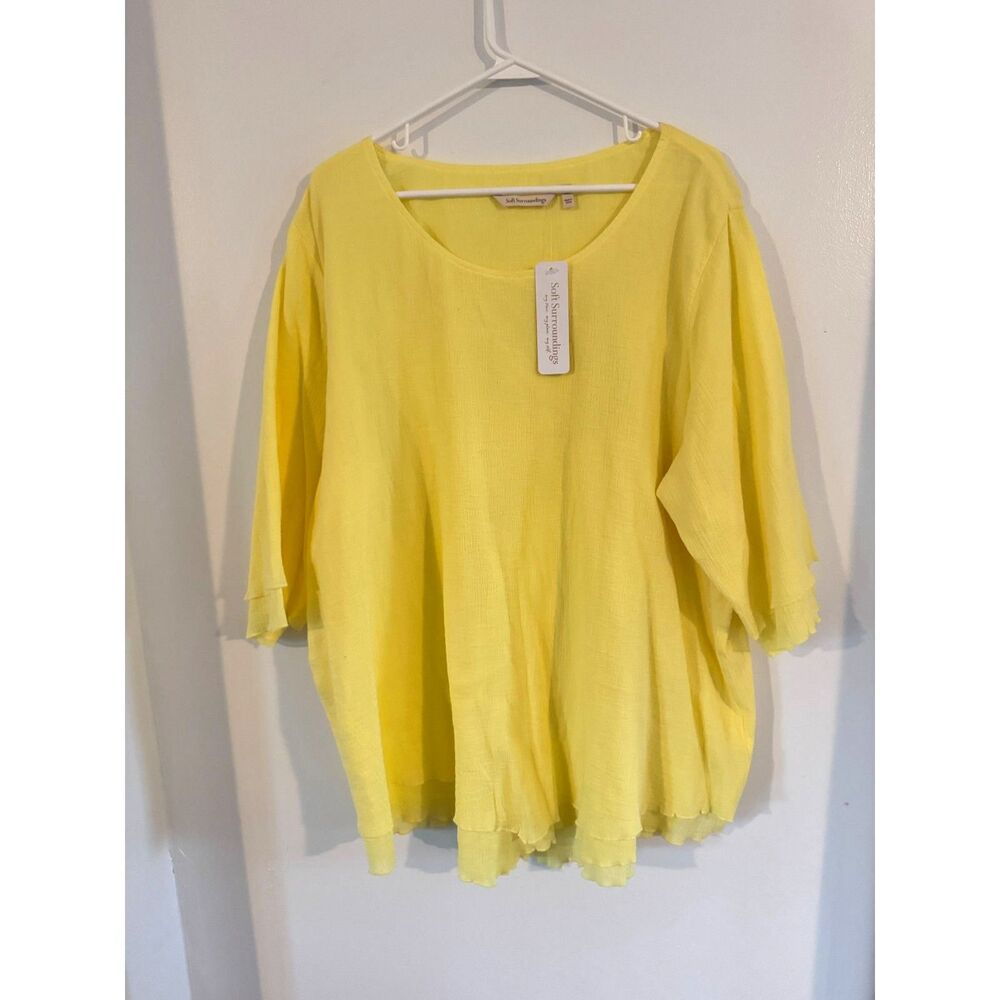 Soft Surroundings 2X NWT 100% Cotton Crepe Butter Yellow Coastal Vacation Boho‎